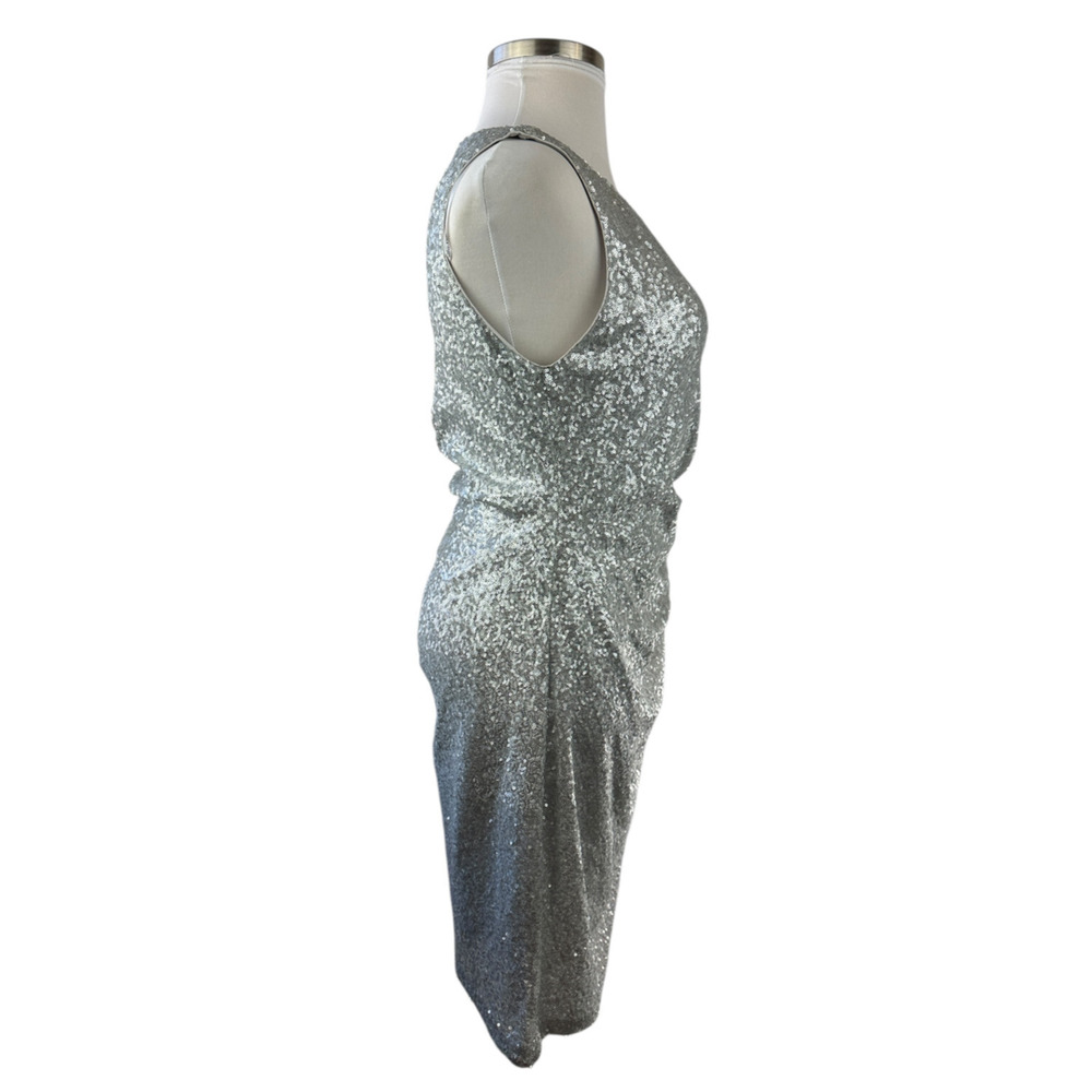 NWT Calvin Klein Sequin Ruched Sheath Shift Dress Silver Pleated Bodycon Size 14 - Picture 10 of 16